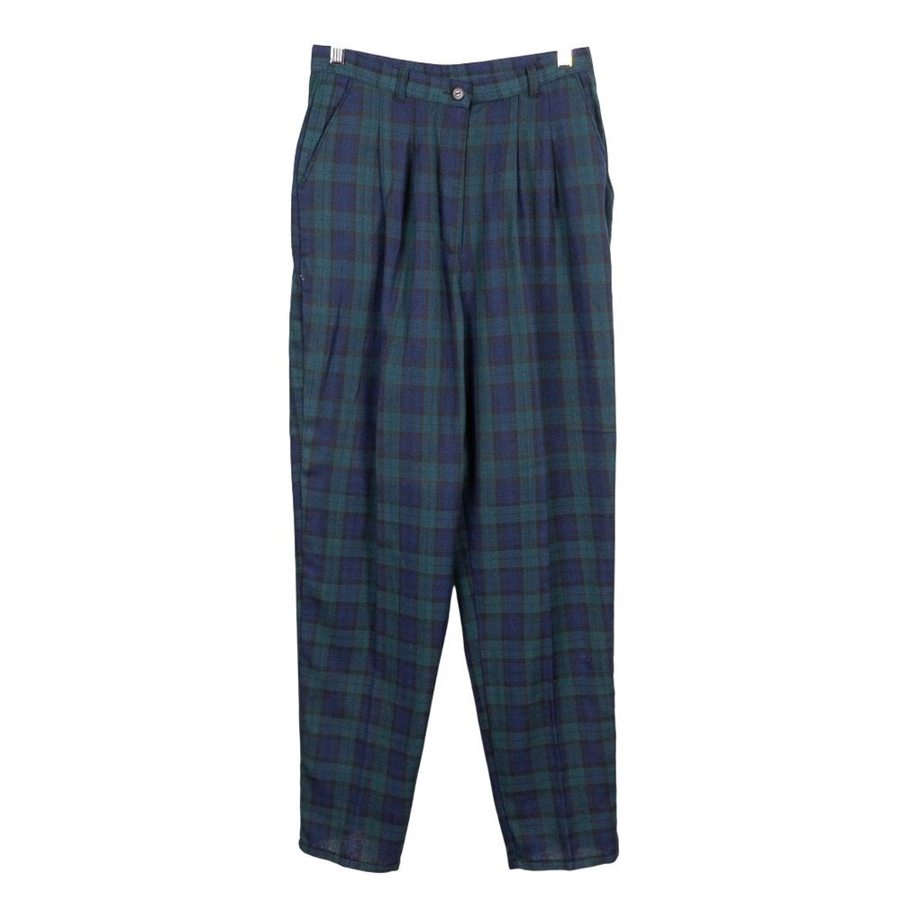 Starwear VTG Plaid Pants L Womens Green Blue Polyester Blend Classic Pockets